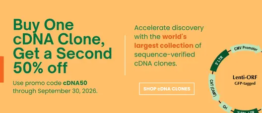 Buy one cDNA Clone, Get the Second 50% off