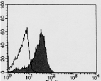 Flow cytometric analysis of Mouse M6a expression in LO cells. Open histogram indicates the reaction of isotypic control to the cells. Shaded histogram indicates the rezction of AM26432AF-N to the cells.