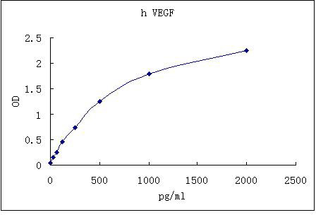 Representative standard curve for VEGF ELISA. VEGF was diluted in serial two-fold steps in Sample Diluent.